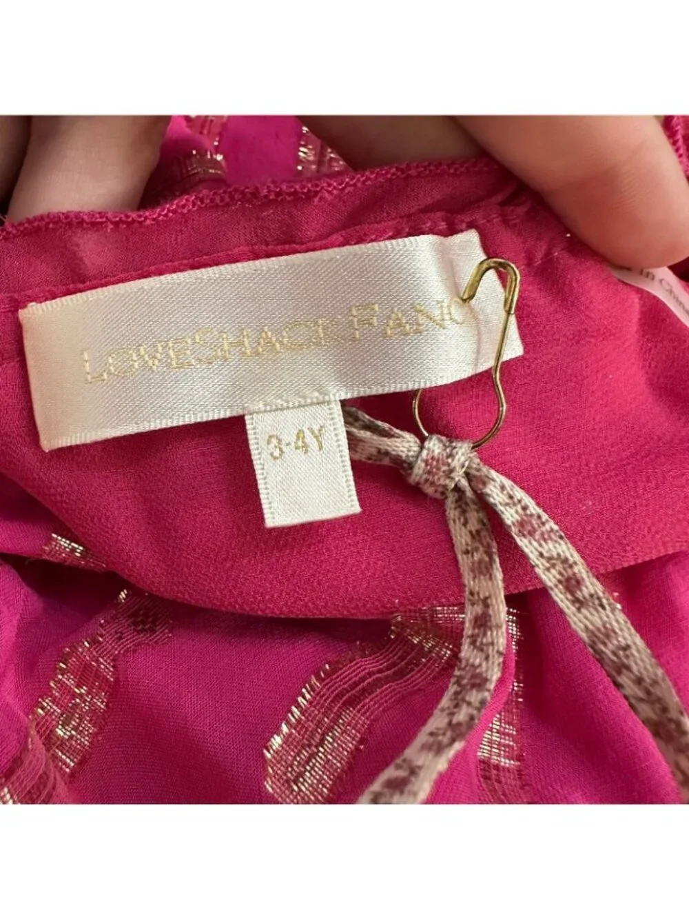 NWT LoveShackFancy Mini Popover Dress in Very Berry 3-4 Hot Pink Gold Metallic